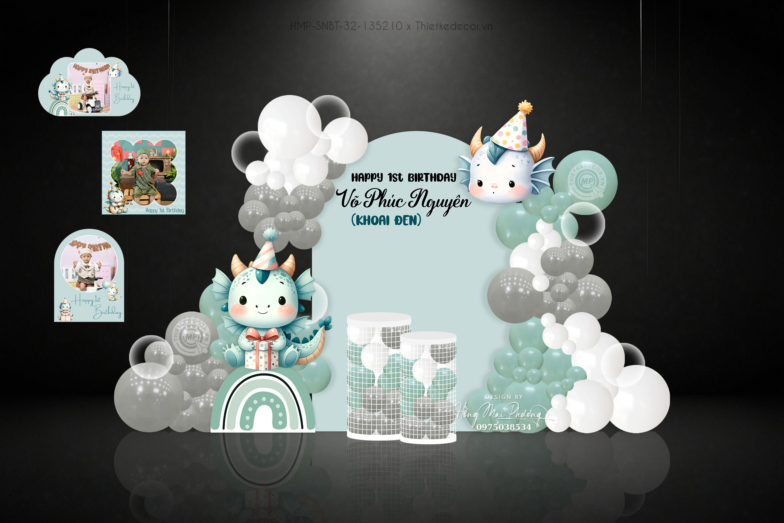 Tiệc sinh nhật bé trai tuổi rồng tone xanh cute